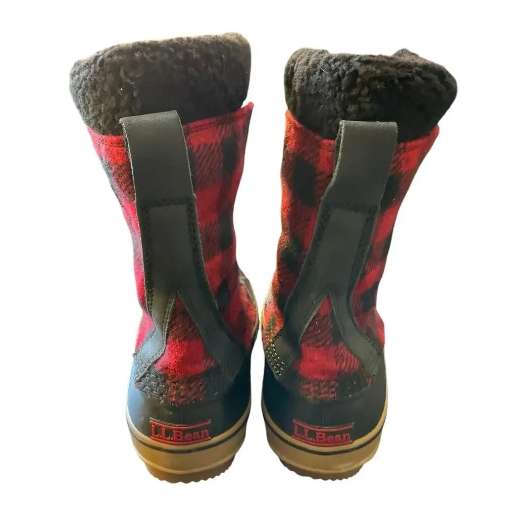 LL Bean Boots Mens 9 Medium Red Black Buffalo Plaid Waterproof Winter Snow Boots